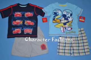 Boys CARS MICKEY MOUSE Outfit Size 2T 3T 4T Shirt Short Set DISNEY 