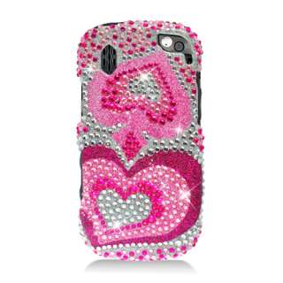 For Pantech Hotshot 8992 FULL DIAMOND Snap on Cover Case Pink Heart 