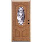   in. Light Oak Prehung Left Hand Inswing Zinc 3/4 Oval Fiberglass Door