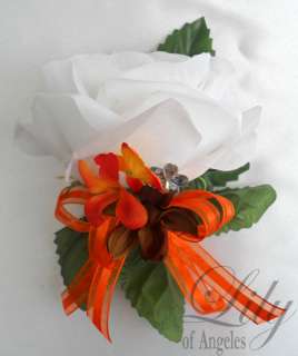   Bridal Bouquet Set Decoration Package Silk Flowers ORANGE BROWN  