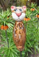 Gartendeko Katze Keramik Gartendekoration sitzt weis  