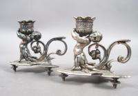 Antique Silver SP Figural Cupid Candlestick Holders Victorian 