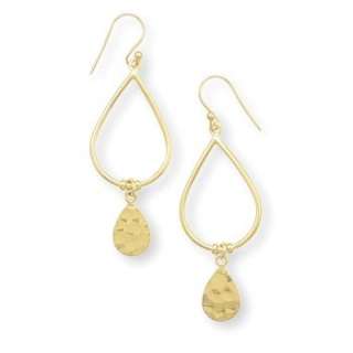 14 KARAT GOLD PLATED FRENCH WIRE EARRINGS HAMMERED DROP  