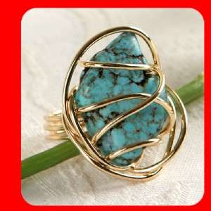 Lmit Turquoise Yellow Gold GP Vintage de Ring SIZE 6789  