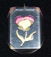 Vintage Lucite Reverse Carved Flower Pendant  