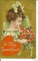 Valentine Postcard Little Girl With Roses Cute 1916  
