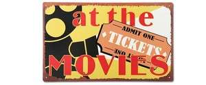 Vintage Movie Tickets Sign Retro Theatre Decor Tin Advertising Vintage 
