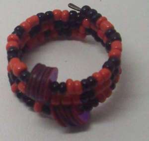 seed bead ring black & red memory wire  