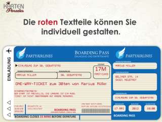 30 Stk Einladungskarten für Geburtstag als Flugticket Ticket Karte 