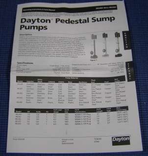 DAYTON Non Submersible Sump Pump, 1/2 HP, 115 VAC  