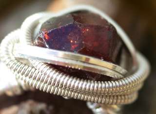 Red Spessartite Garnet, Wire Wrapped Crystal Ring  sz 7  