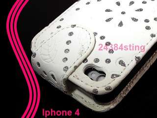 DIAMOND BLING GLITTER LEATHER FLIP CASE POUCH COVER for iPHONE 4S 