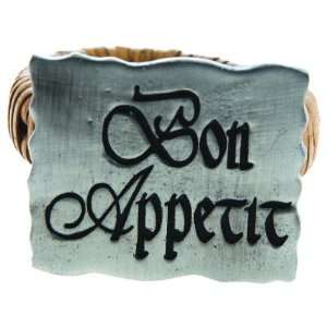  Bon Appetit Rattan and Pewter Napkin Ring, Set of 6 