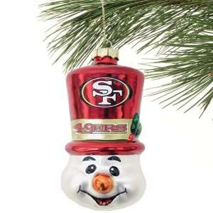 San Francisco 49ers Top Hat Snowman Blown Glass Ornament:  