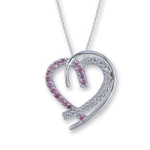  14K White Gold Diamond and Pink Sapphire Heart Pendant 