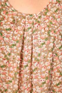 Boohoo Krystal Chiffon Oriental Floral Shift Dress in Taupe Size 10 
