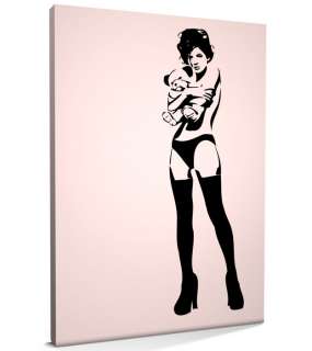 Sexy Girl & Teddy, Banksy Style, CANVAS A3 to A1   v358  