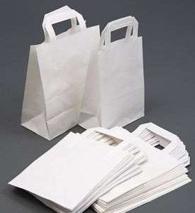 50 White Paper Carrier Takeaway Bags Small 9x7x3.5  