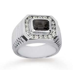   White Gold Grand Smoky Quartz 0.40 Carat Mens Diamond Ring Jewelry