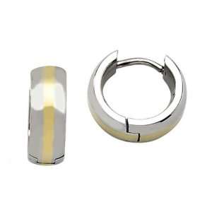    Stainless Steel and Gold Inlay Hoop Huggie Earrings: Jewelry