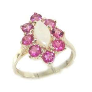 Luxury Ladies Solid White Gold Natural Opal & Pink Tourmaline Marquise 
