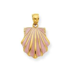  14k Gold 2 D Pink Enameled Scallop Shell Pendant Jewelry