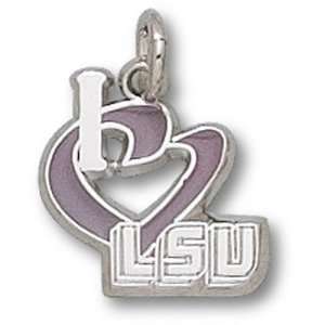 Louisiana State University I Heart LSU 1/2 Enamel Pendant (Silver 