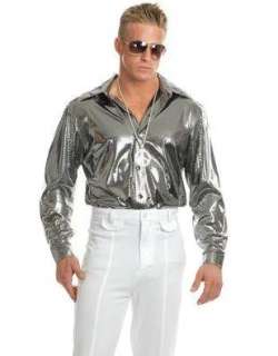  Mens 70s Metallic Silver Nailhead Disco Shirt Clothing
