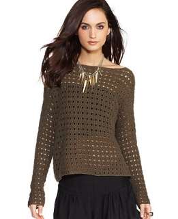 BCBGeneration Sweater, Long Sleeve Boatneck Crochet Top   Womens 