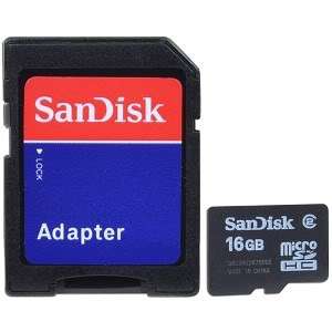 SanDisk microSDHC 16GB Memory Card Class 2 W/SD Adapter  