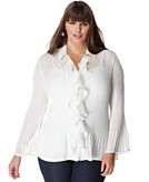   for Sunny Leigh Plus Size Shirt, Bell Sleeve Ruffled Sheer Pleated