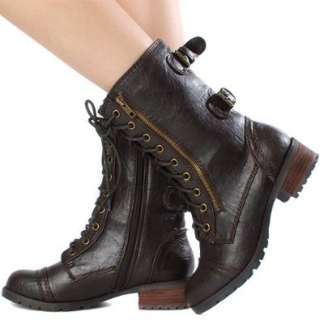  Dome Military Flat Ankle Boots BROWN Shoes