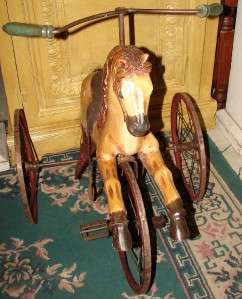 Antique Rare Childrens Wooden Horse Tricycle Carousel  