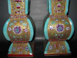 China antique a pair picturesque famille rose porcelain flower vase 