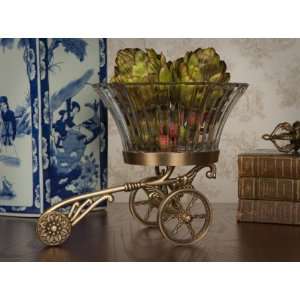  Dessau Antique Brass Wagon Stand With Crystal Bowl: Patio 