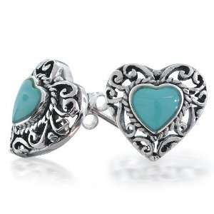   Jewelry Sterling Silver Antique Style Turquoise Heart Stud Earrings