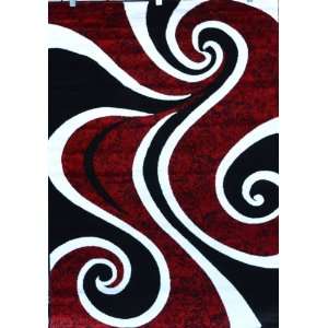  0327 Red Black Swirl White Area Rug Carpet 8x11 Modern 