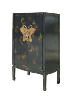 Black Rainbow Butterfly Chinese Armoire Cabinet WK1951  
