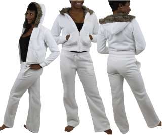   Zip Up Hoodie Faux Fur Pants Warm Winter Athletic Wear S2  