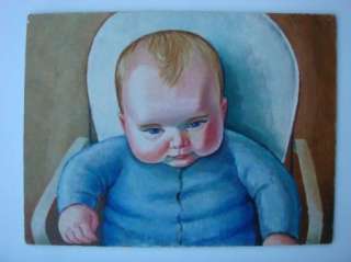 1930s 1940s Original Baby High Chair Oil Painting Art  