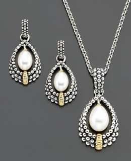   Gold & Sterling Silver Cultured Freshwater Pearl Pendant & Earring Set