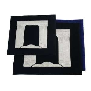   Midnight Blue Velvet Tallit and Tefillin Bads with Embroidered Columns