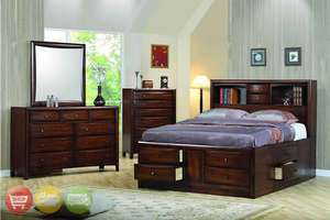 King Wood Bookcase Storage Bed Bedroom Furniture Set  