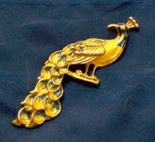 Vtg Goldtone Enamel Rhinestone Peacock Bird Brooch Pin