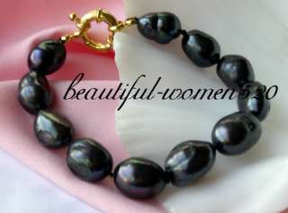 Real 8 18mm baroque Tahitian black freshwater pearl bracelet bangle
