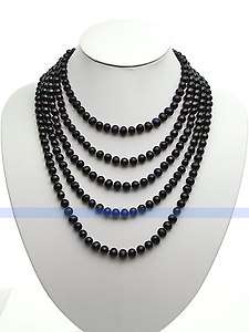 LONG 100 7mm Genuine Freshwater Black Pearl Necklace  