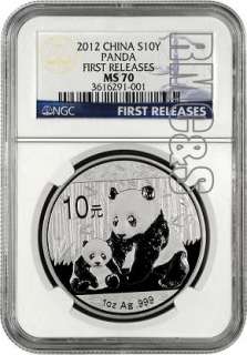   One Ounce .999 China Silver Panda NGC MS 70 FIRST RELEASES BLUE Label