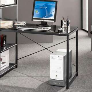Contemporary Glass Top Computer Desk with 4 Shelf Bookcase   Balck 