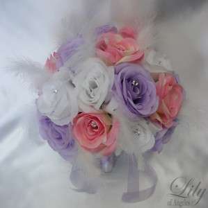 17pcs Wedding Bridal Bouquet Bride Flower Decoration Package PINK 