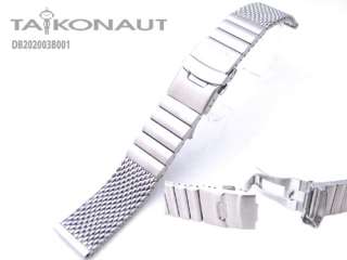 316L Wire Mesh Band 20mm Stainless Steel Divers Double Clasp, Solid 
